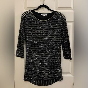 Wow Sparkle! Cleo Black Tunic Sweater or Mini Dress with Gold & Silver Sequins